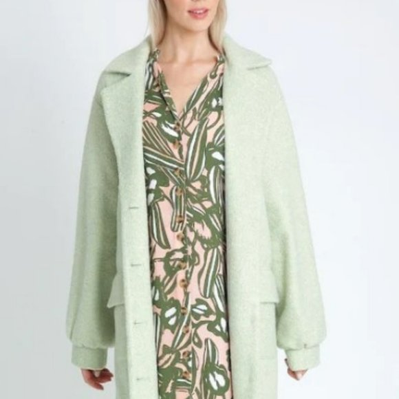 NATIVE YOUTH - Textured Single-Breasted Coat, Sage Green, Medium - Picture 6 of 10